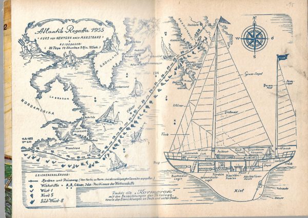 ugendbuch Günther Eddelbüttel Wettsegeln der Sieben - Atlantikregatta 1955 GJB 1956 gebraucht, guter Zustand Karte