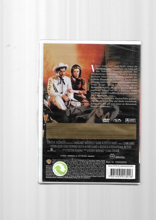 DVD Vom Winde verweht - Glark Gable - Vivien Leigh Warner Home Video -OVP rueckseite
