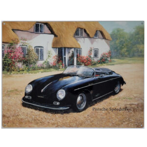 Blechschild Porsche Speedster vor einem Landhaus (30 x 40 cm)