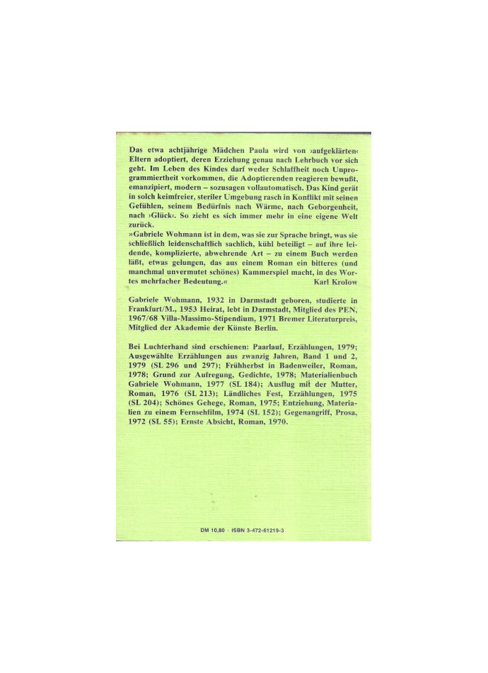 Belletristik Gabriele Wohmann – Paulinchen war allein zu Haus - Luchterhand 1982 – Bild 2