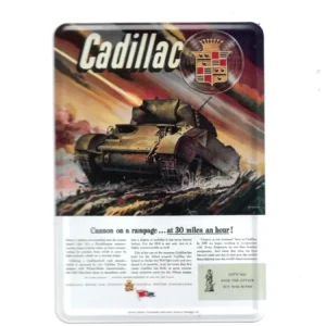 Blechpostkarte Cadillac M-5 Tank: Cannon on a rampage